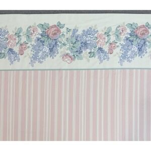 Vintage JC Penney Queen Flat Sheet Floral Roses Pink Stripe Cottagecore USA